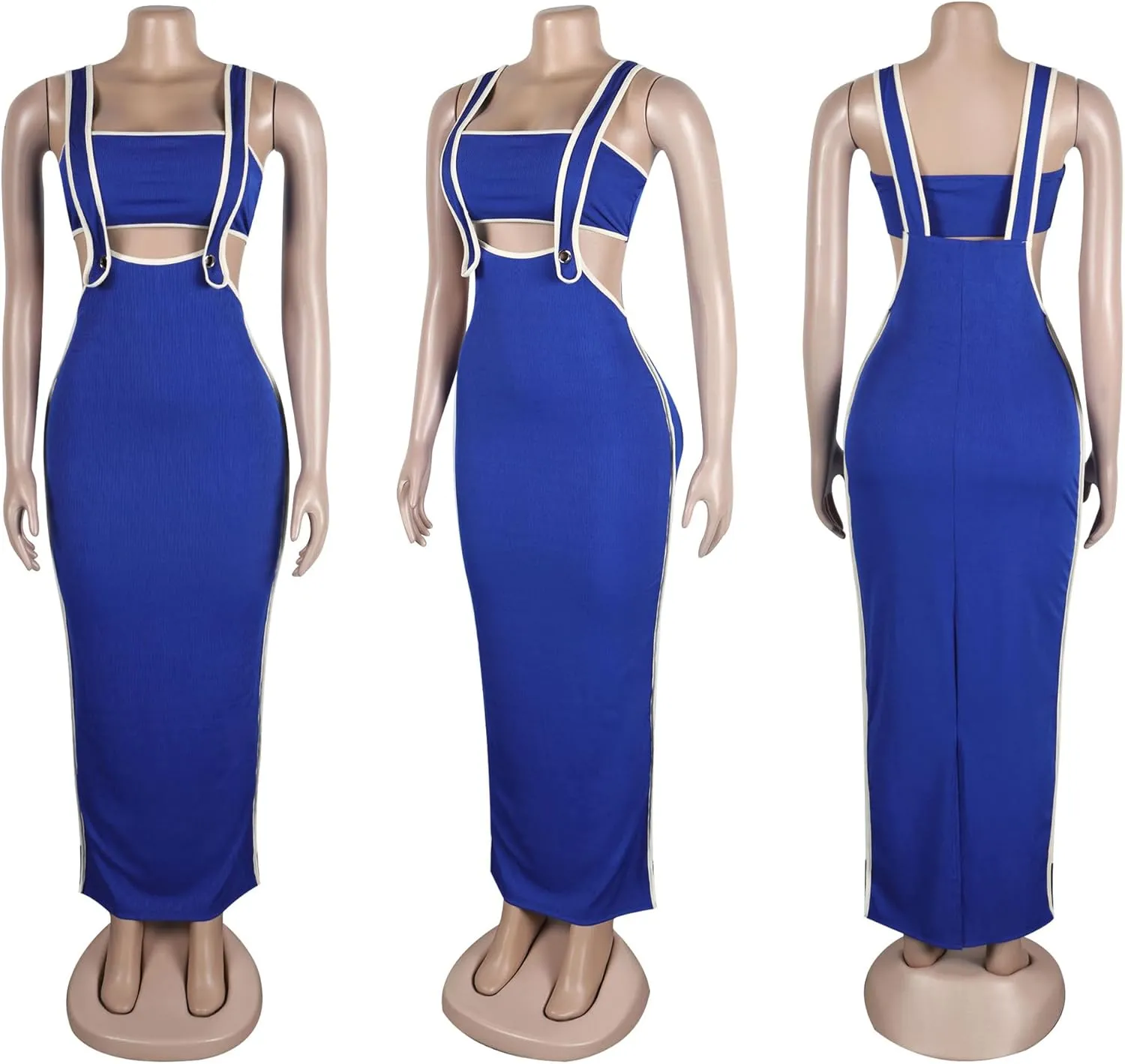 2 Piece Outfits Dresses for Women Summer Tube Crop Tops Sexy Bodycon Split Long Maxi Skirt Suspenders Sets