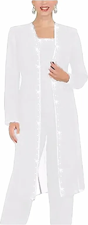 3 Pcs Mother of The Bride Pants Suits for Wedding Long Formal Pant Suits for Women Dressy Wedding