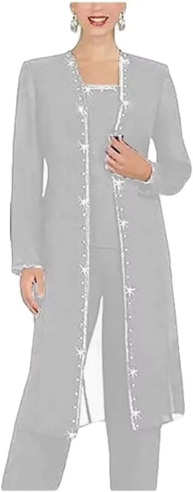 3 Pcs Mother of The Bride Pants Suits for Wedding Long Formal Pant Suits for Women Dressy Wedding