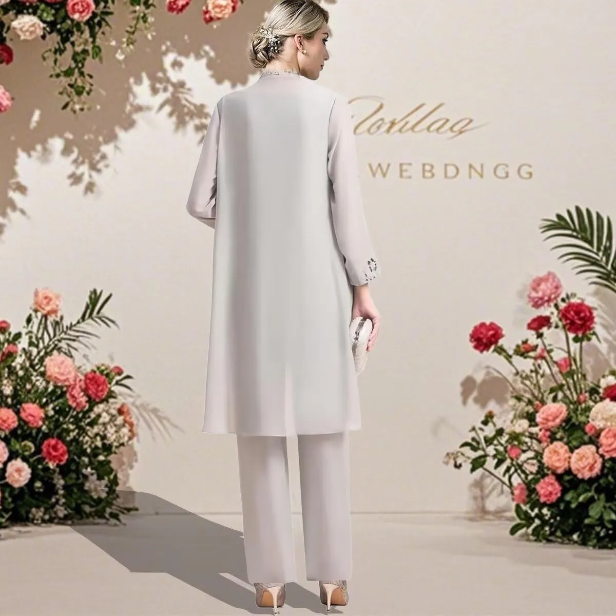 3 Piece Mother of Bride Pant Suits Elegant Chiffon Sets Plus Size Lace Formal Wedding Guest Outfit with Jacket