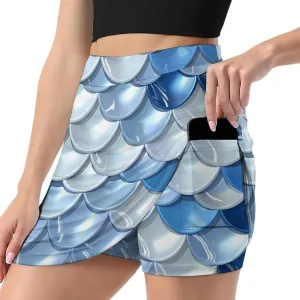3D Blue White Scales Women's Skort Athletic Skirt Golf Skorts A-line Skirts with Built-in Shorts Pockets