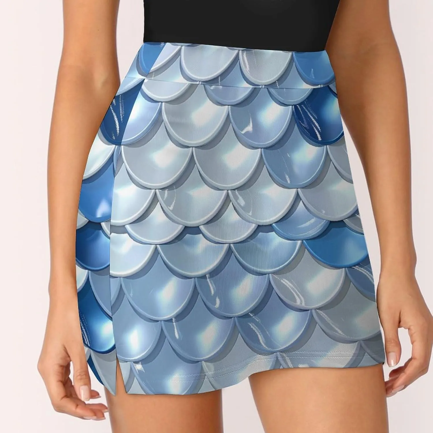 3D Blue White Scales Women's Skort Athletic Skirt Golf Skorts A-line Skirts with Built-in Shorts Pockets