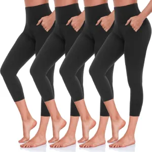 4 Pack Leggings for Women Butt Lift High Waisted Tummy Control Slimming Black No See-Thru Yoga Pants Workout Running