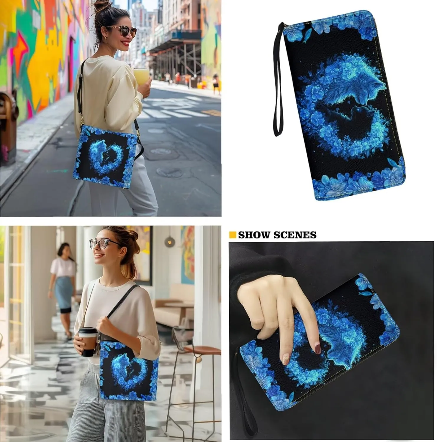 5 PCS Purse and Wallet Set Large Shoulder Bag Top Handle Purse with PU Wallet Cosmetic Purse Car Key Cover