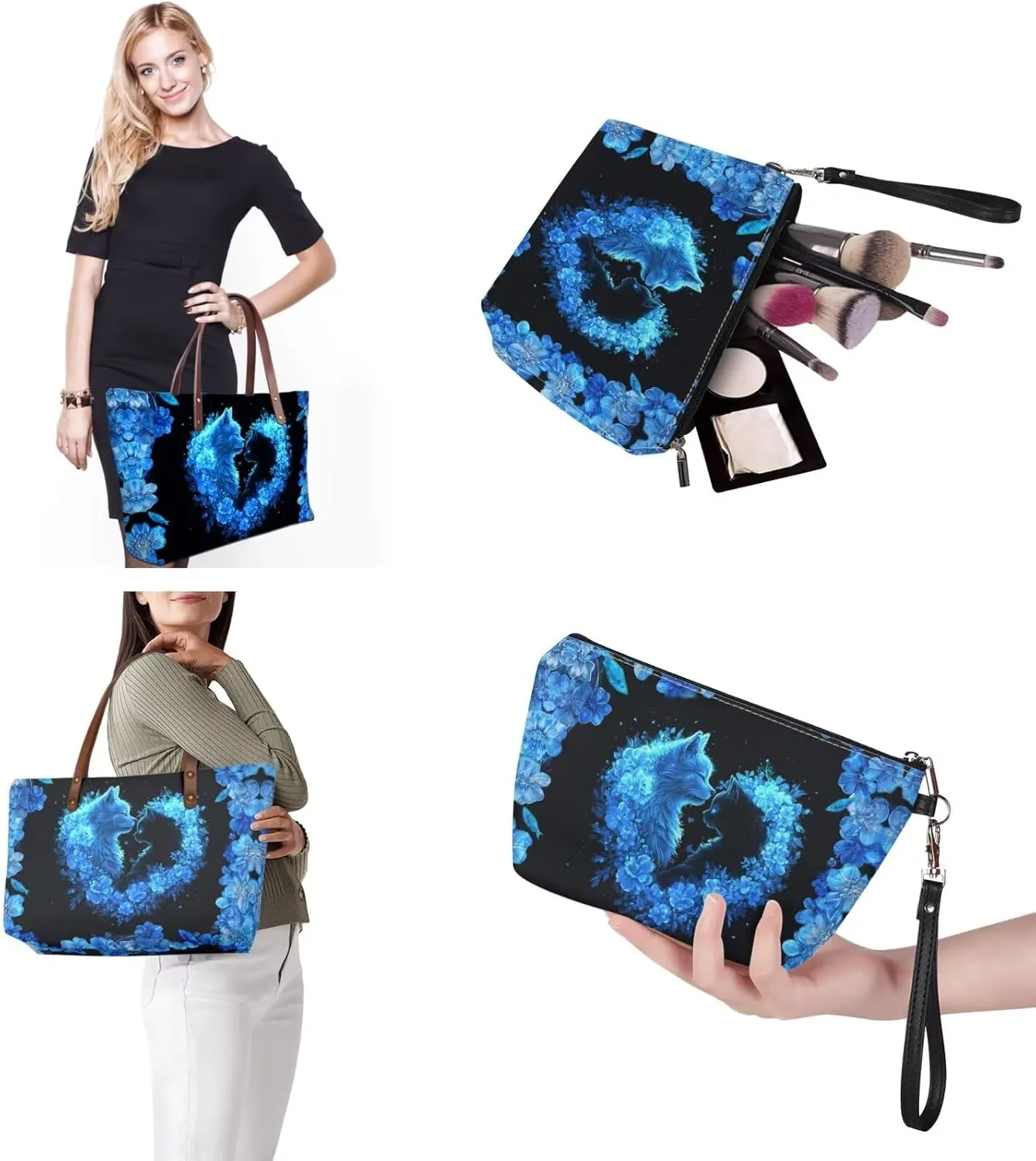 5 PCS Purse and Wallet Set Large Shoulder Bag Top Handle Purse with PU Wallet Cosmetic Purse Car Key Cover