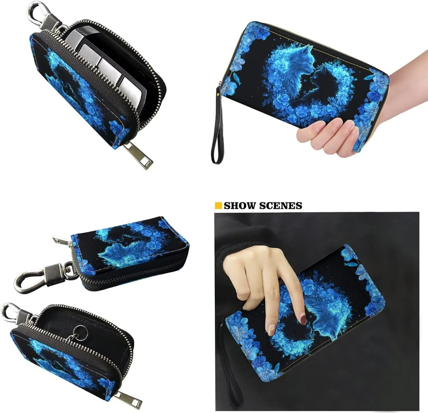 5 PCS Purse and Wallet Set Large Shoulder Bag Top Handle Purse with PU Wallet Cosmetic Purse Car Key Cover