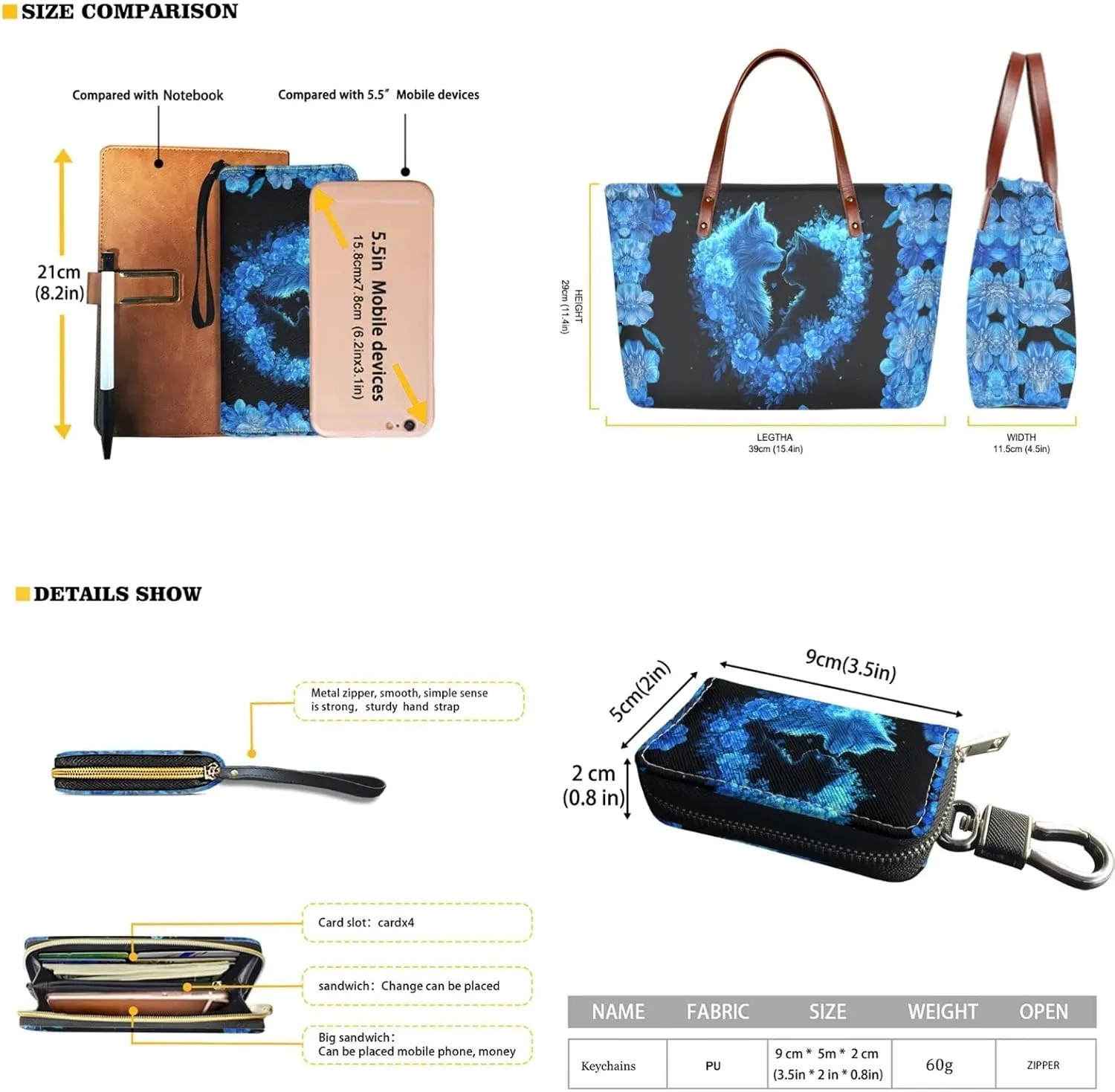 5 PCS Purse and Wallet Set Large Shoulder Bag Top Handle Purse with PU Wallet Cosmetic Purse Car Key Cover