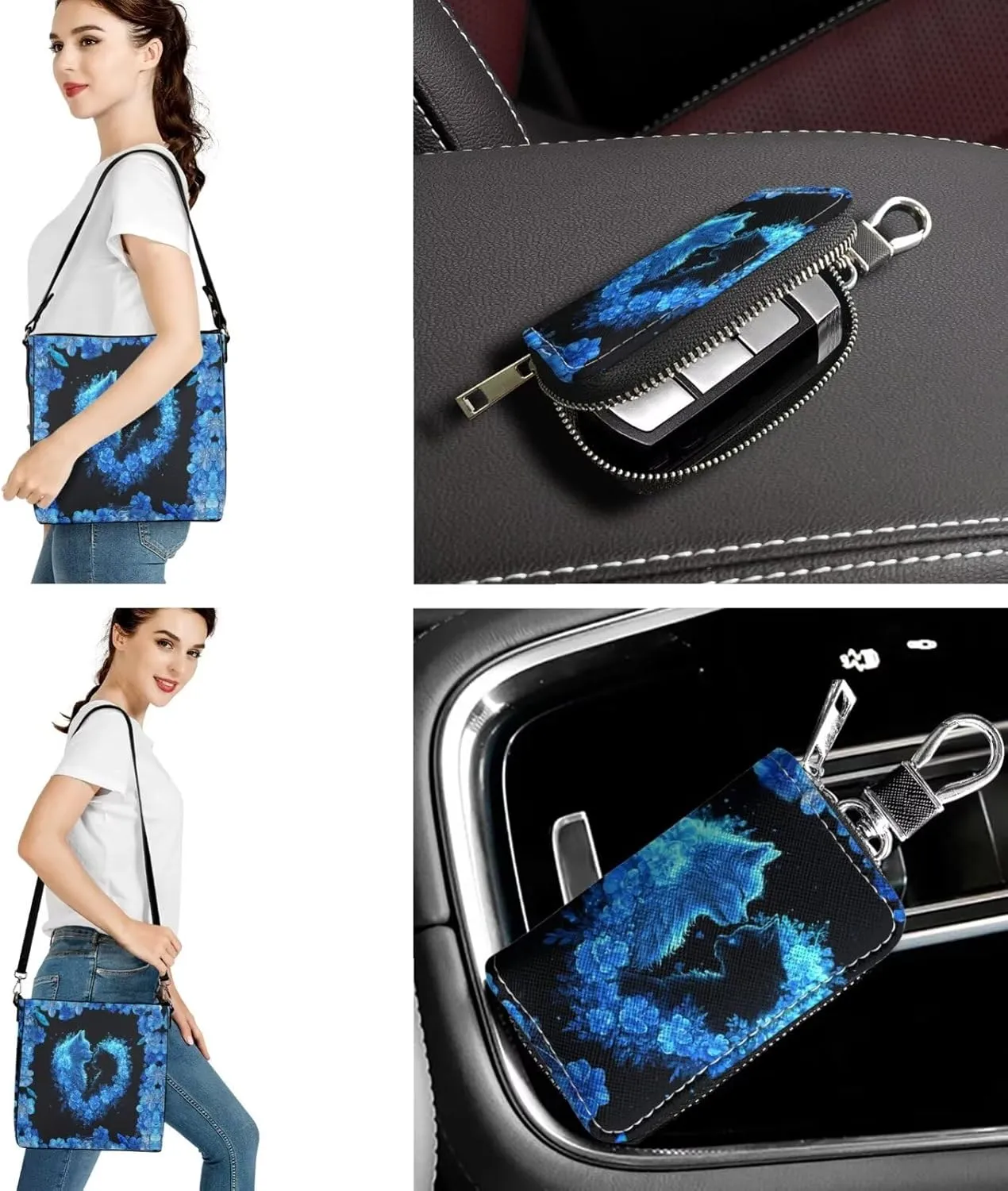5 PCS Purse and Wallet Set Large Shoulder Bag Top Handle Purse with PU Wallet Cosmetic Purse Car Key Cover