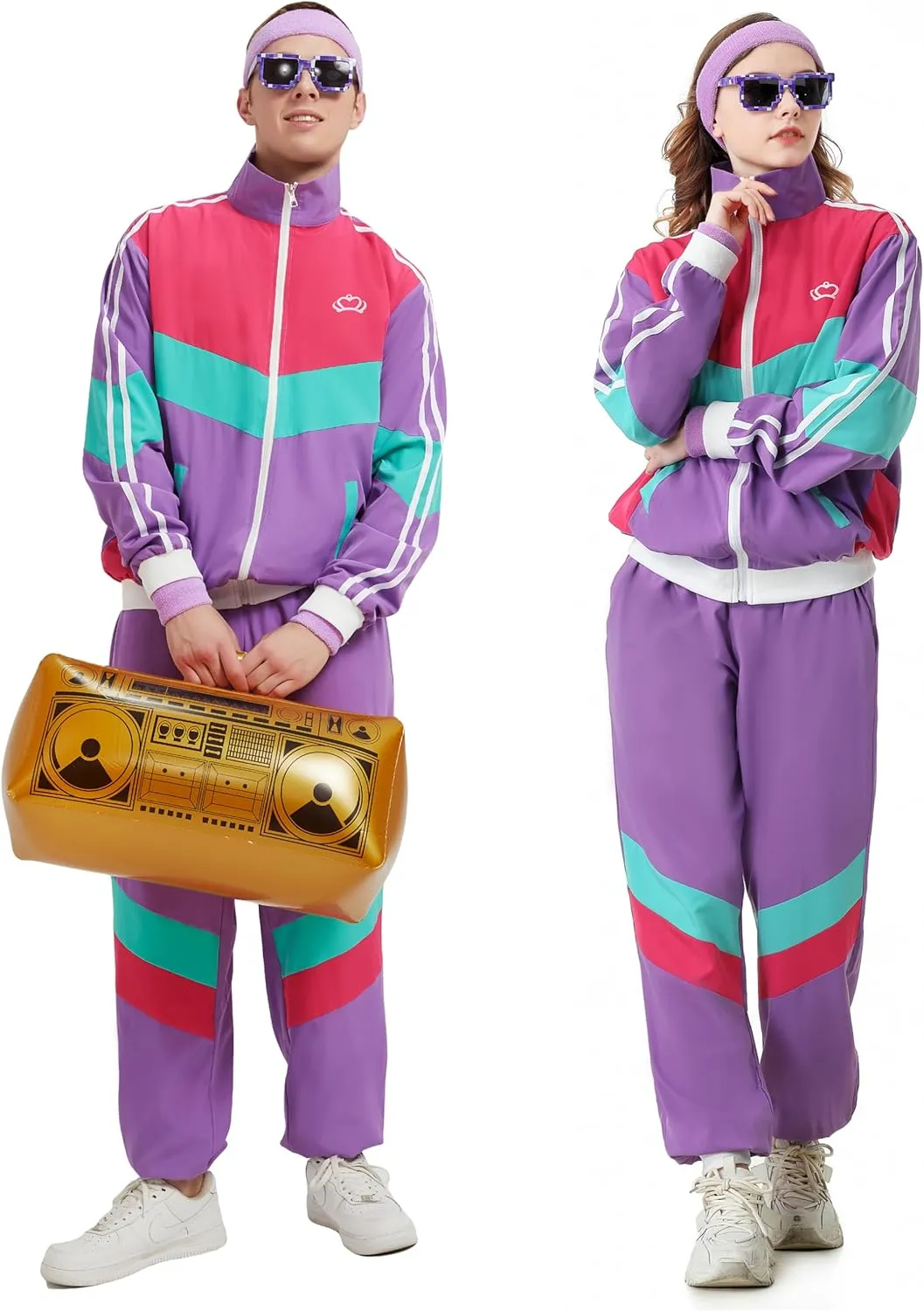 80s Tracksuit for Men Women Retro Windbreaker Set 80s 90s Outfit for Men 80s Track Suit for Couple 90s Shell Suit