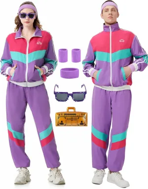 80s Tracksuit for Men Women Retro Windbreaker Set 80s 90s Outfit for Men 80s Track Suit for Couple 90s Shell Suit