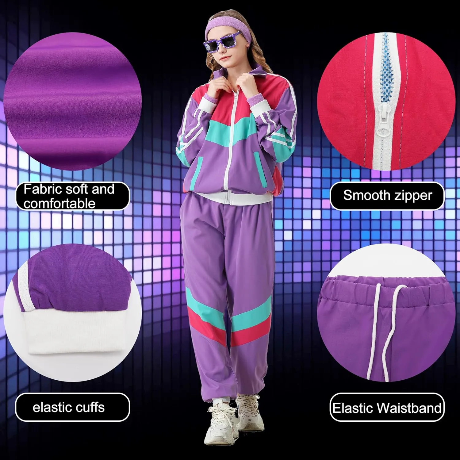80s Tracksuit for Men Women Retro Windbreaker Set 80s 90s Outfit for Men 80s Track Suit for Couple 90s Shell Suit