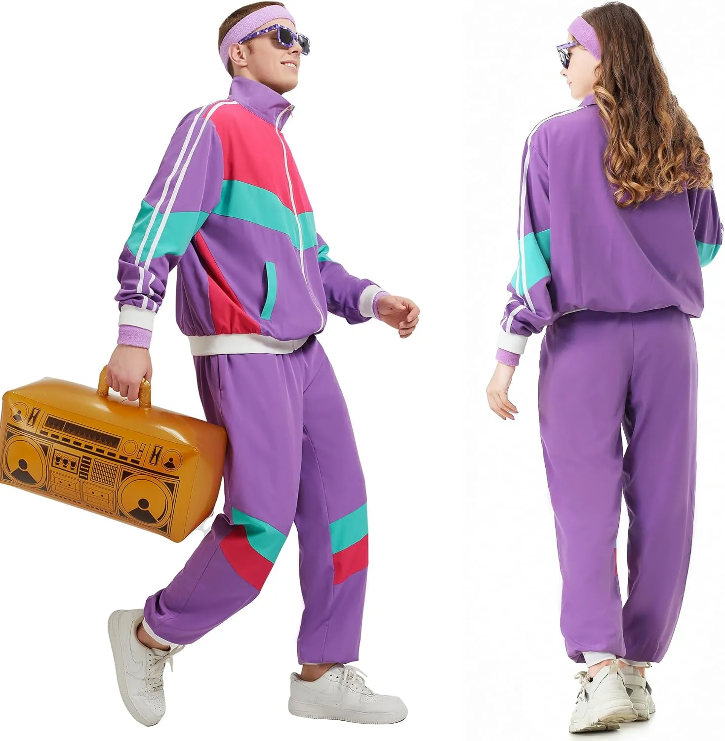 80s Tracksuit for Men Women Retro Windbreaker Set 80s 90s Outfit for Men 80s Track Suit for Couple 90s Shell Suit