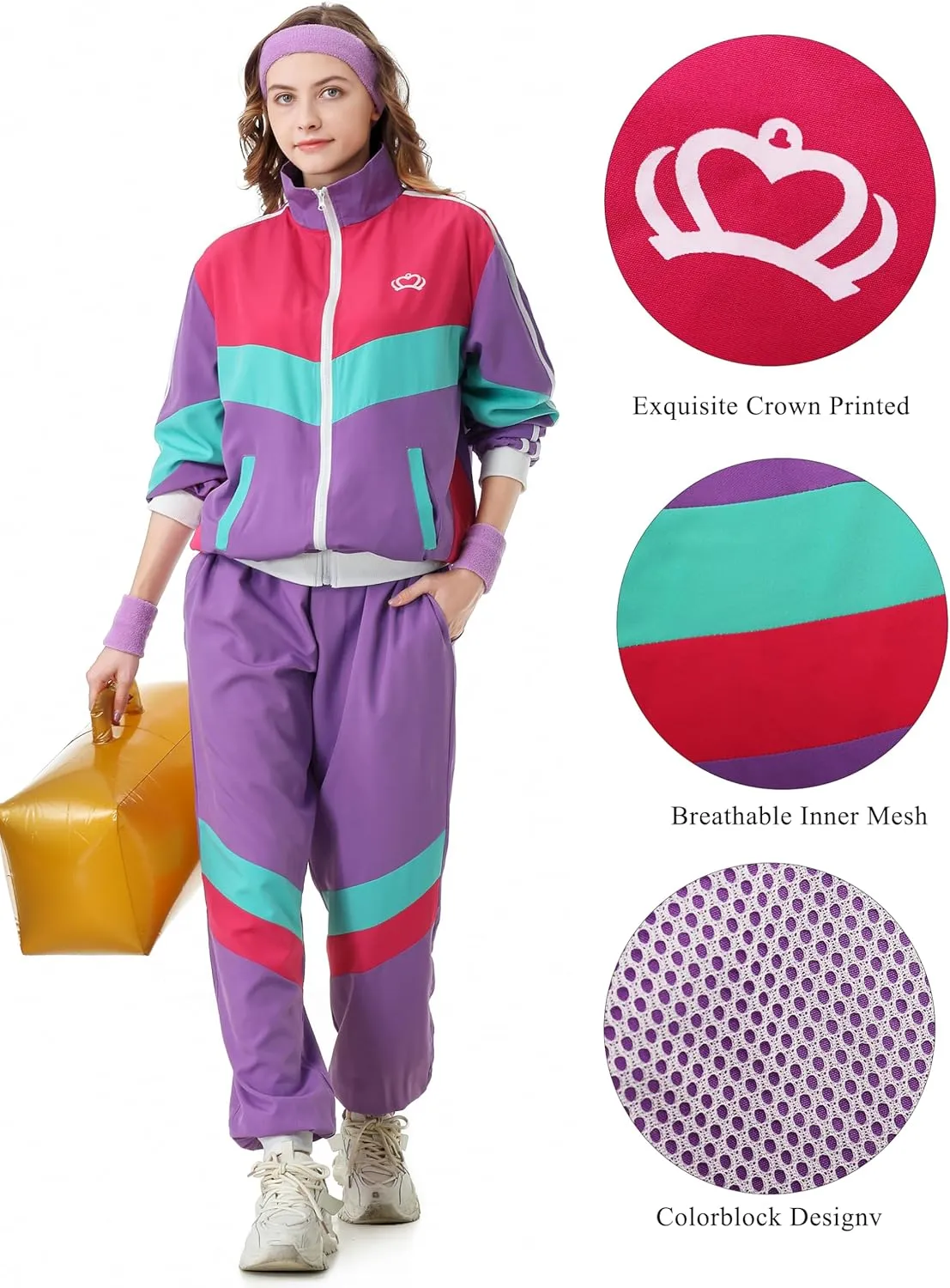 80s Tracksuit for Men Women Retro Windbreaker Set 80s 90s Outfit for Men 80s Track Suit for Couple 90s Shell Suit