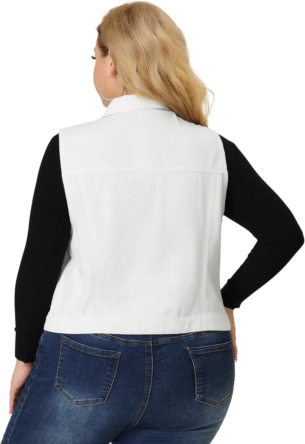 Agnes Orinda Plus Size Denim Vest for Women Sleeveless Zip Up Button Down Jeans Jacket Vest