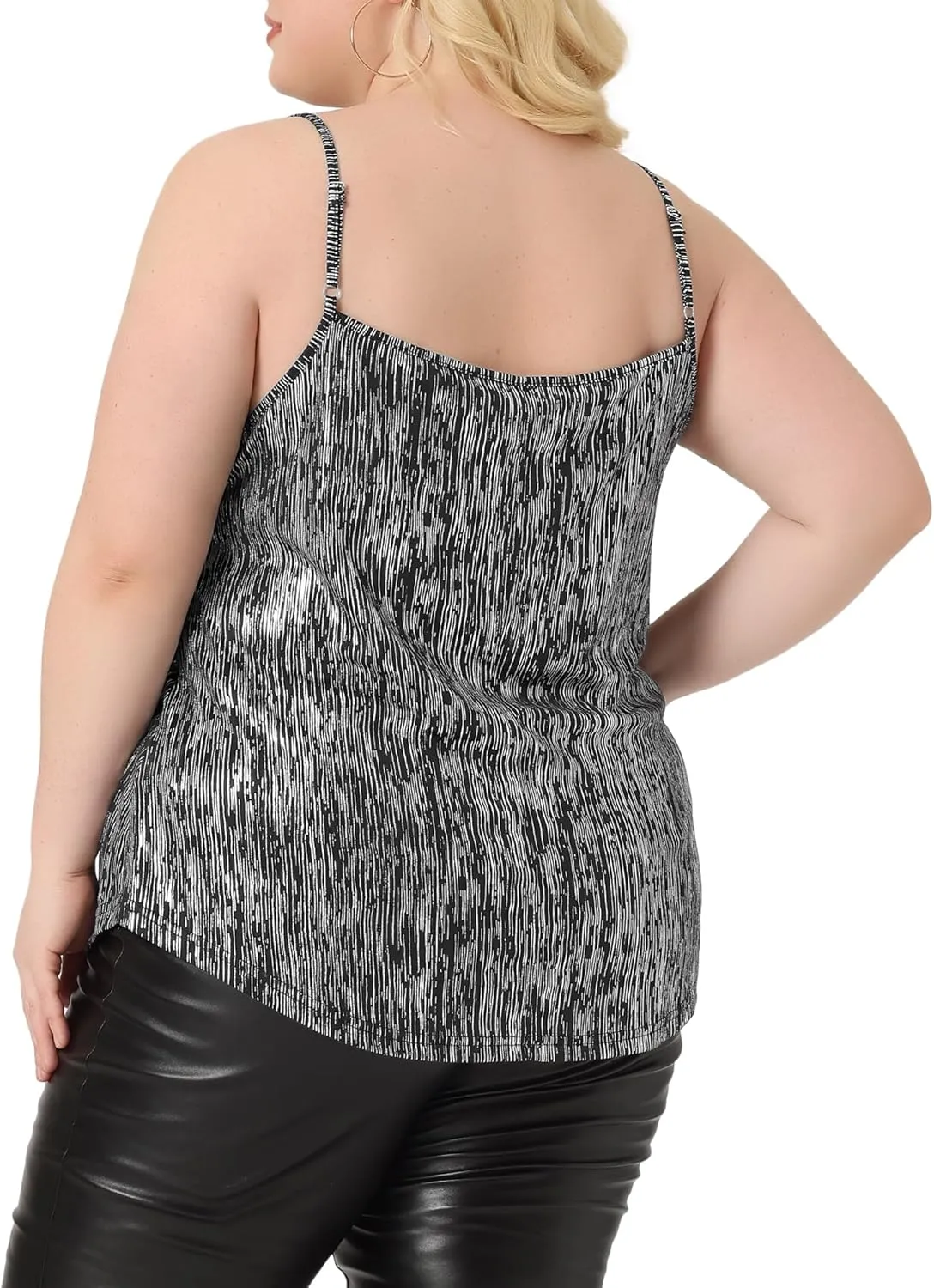 Agnes Orinda Plus Size Sequin Tank Tops for Women V Neck Bronzing Glitter Cami Sleeveless Camisole Vest