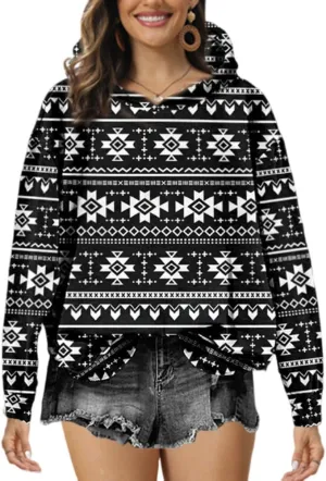 Akivide Women's Aztec Oversized Floral Print Hoodie Loose Casual Ethnic Western Long Sleeve Pullovers Hooded Sweatshirt Tops