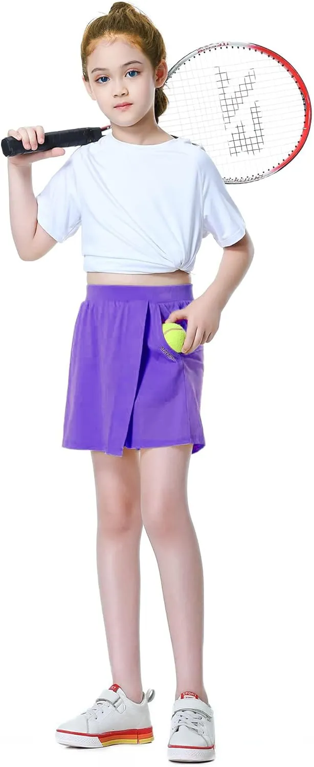 ALAVIKING Girls Athletic Skirt Cotton Active Tennis Skort Running Workout Skort Skirts Size 3-12 Years