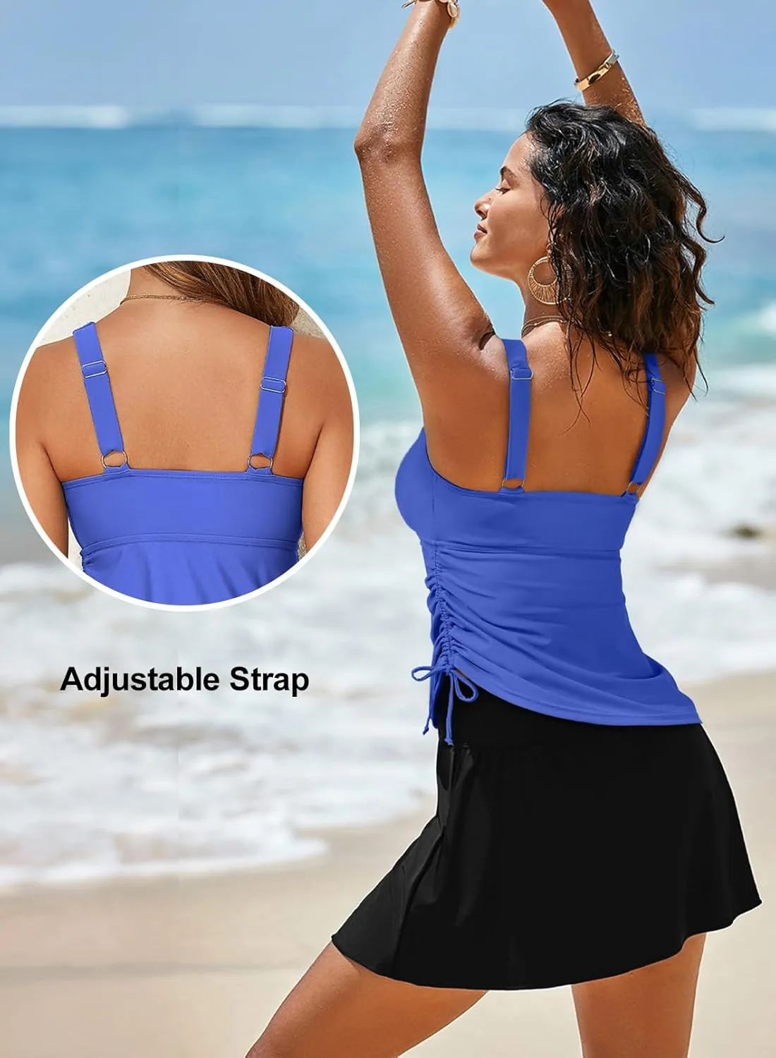Aleumdr Tankini Swimsuits for Women Swim Dress Two Piece Bathing Suit Square Neck Drawstring Tankini Tops with Skirt