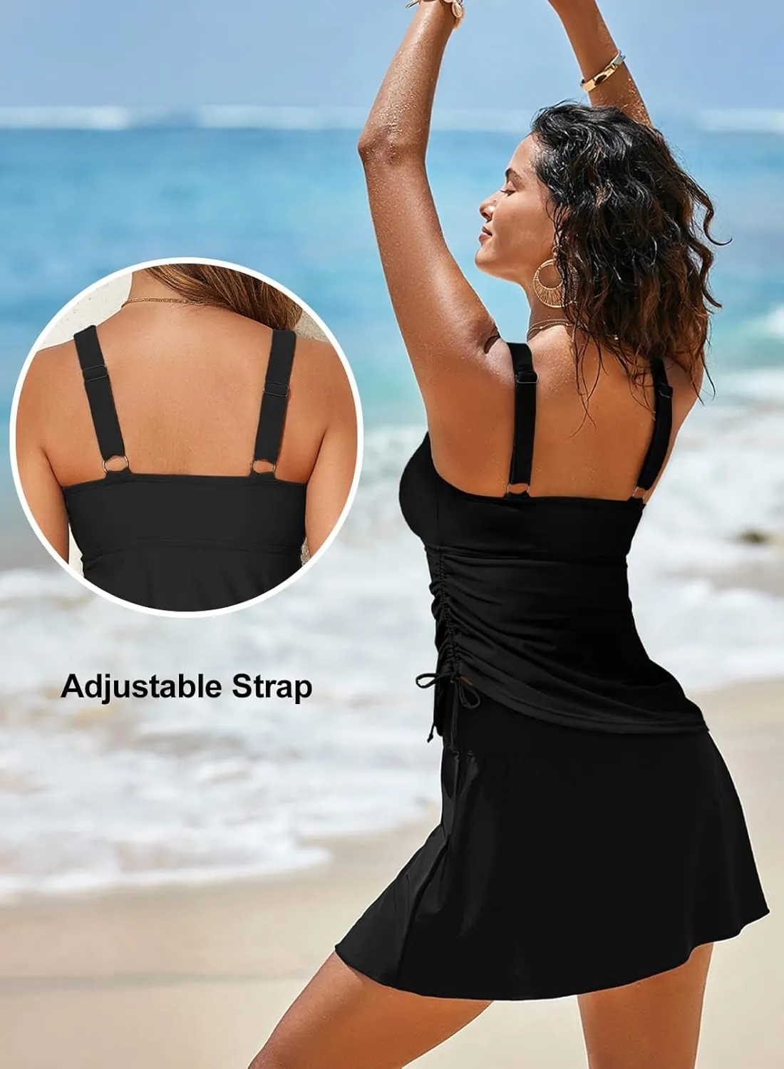 Aleumdr Tankini Swimsuits for Women Swim Dress Two Piece Bathing Suit Square Neck Drawstring Tankini Tops with Skirt