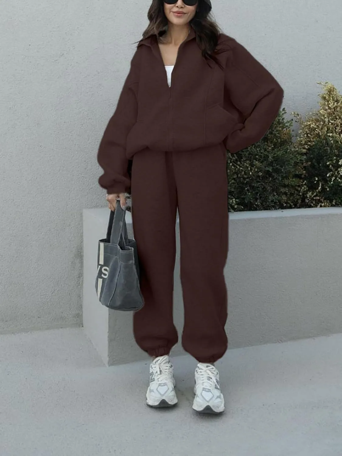 Alunzoem Sweatsuits for Women Set 2 Piece Outfits Long Sleeve Zip Up Jacket Oversized Sweatshirt Jogger Sweatpants Tracksuit