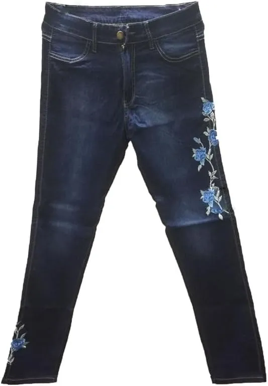 Andongnywell Women's Floral High Waist Stretch Jeans Trousers Ladies Embroidered Printed Skinny Denim Pants