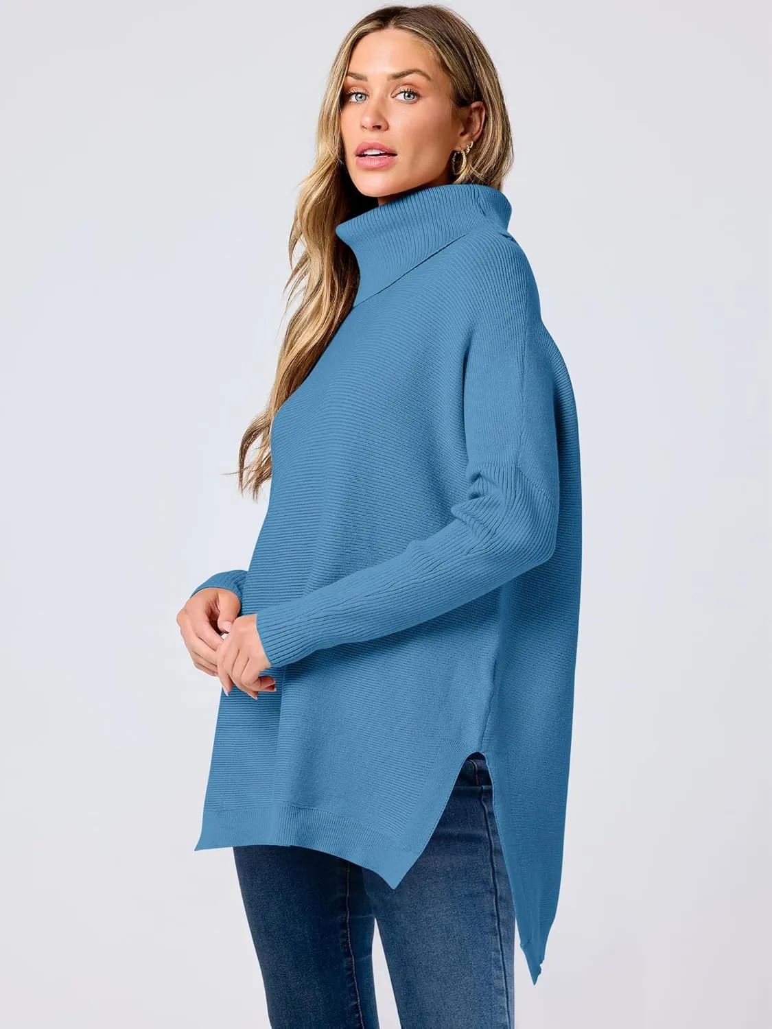 ANRABESS Women's Oversized Turtleneck Batwing Sleeve Spilt Casual Loose Knit Tunic Pullover Sweater Tops 2025 Fall Outfits