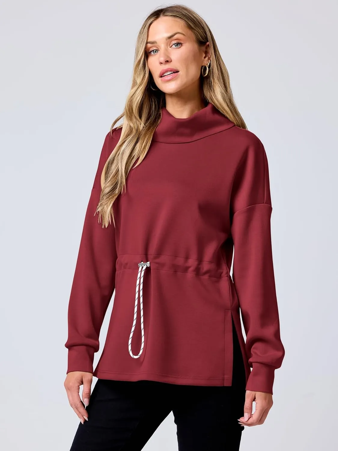 ANRABESS Womens Turtleneck Sweatshirts Drawstring Waist Pullover Tops Loose Fit Long Sleeve Hoodies 2024 Fall Preppy Outfits
