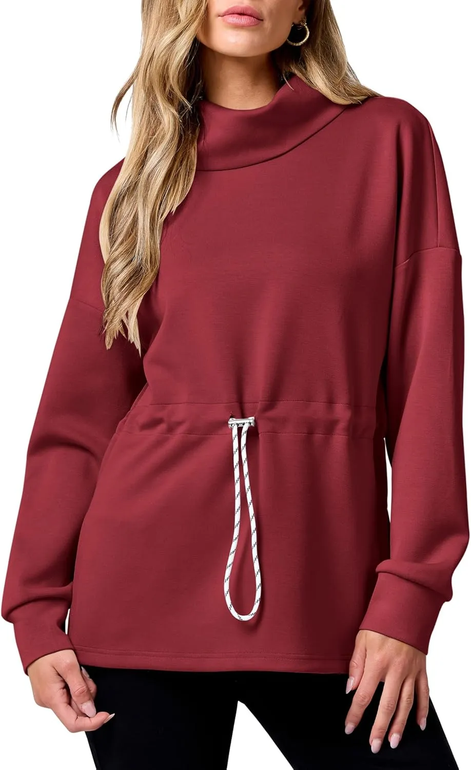 ANRABESS Womens Turtleneck Sweatshirts Drawstring Waist Pullover Tops Loose Fit Long Sleeve Hoodies 2024 Fall Preppy Outfits
