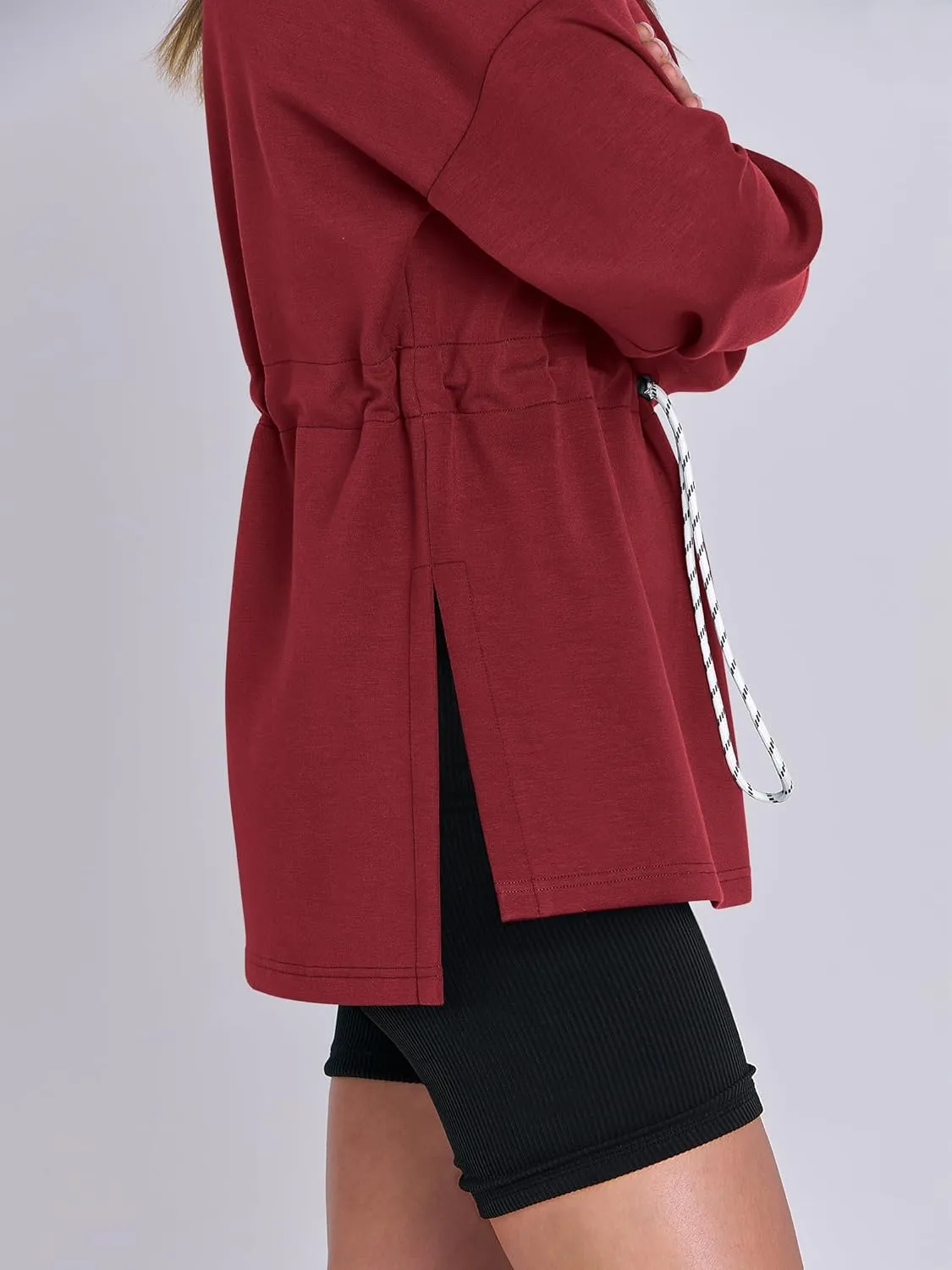 ANRABESS Womens Turtleneck Sweatshirts Drawstring Waist Pullover Tops Loose Fit Long Sleeve Hoodies 2024 Fall Preppy Outfits