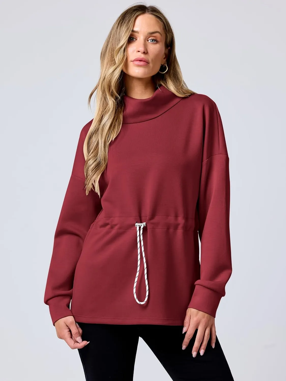 ANRABESS Womens Turtleneck Sweatshirts Drawstring Waist Pullover Tops Loose Fit Long Sleeve Hoodies 2024 Fall Preppy Outfits