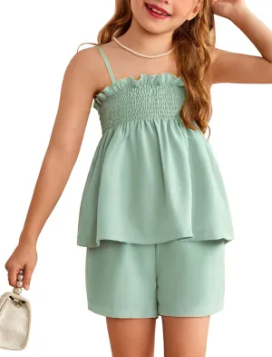 Arshiner Toddler Baby Girls Summer Clothes 2 Piece Outfits Ruffle Hem Camisole & Shorts Set with Pockets Cute Tracksuit 2-8Y
