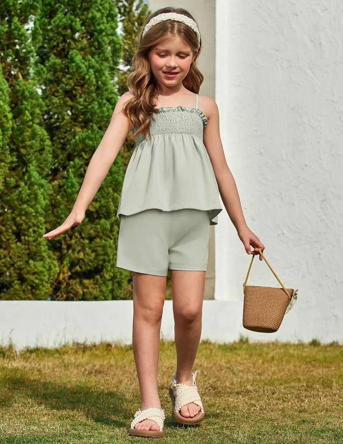 Arshiner Toddler Baby Girls Summer Clothes 2 Piece Outfits Ruffle Hem Camisole & Shorts Set with Pockets Cute Tracksuit 2-8Y