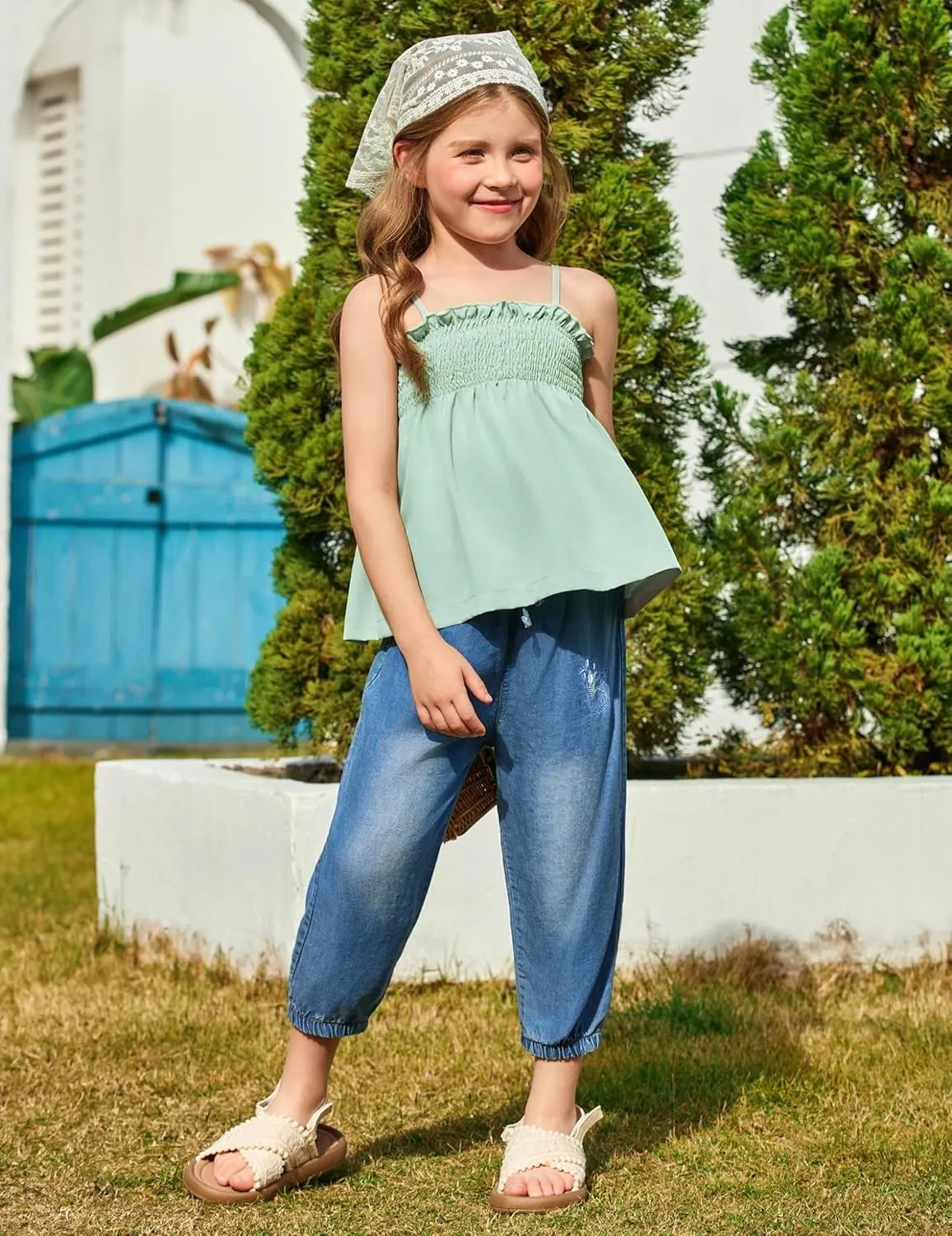 Arshiner Toddler Baby Girls Summer Clothes 2 Piece Outfits Ruffle Hem Camisole & Shorts Set with Pockets Cute Tracksuit 2-8Y