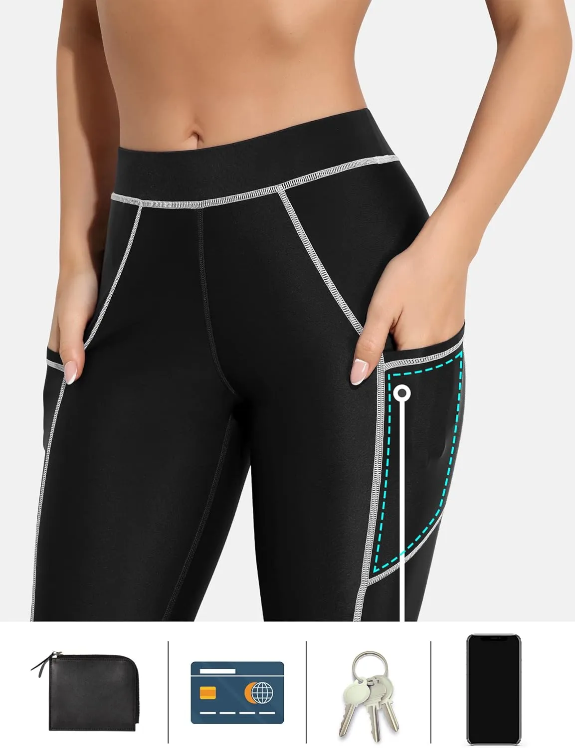 ATTRACO Womens Swim Pants with Pockets Long Swim Leggings High Waisted Swimming Pants