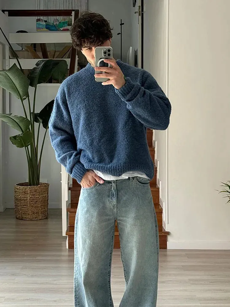 Back To School Sonicelife 2024 Fall Fashion  Casual Solid Fleece Turtleneck Sweater For Male Fashion Long Sleeve Loose Knitted Pullover 2024 Autumn Thicken Warm Knit Jumpers