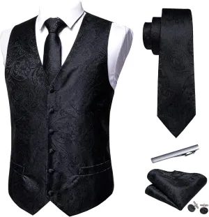 Barry.Wang Mens Suit Vest Paisley/Flower Silk Jacquard Waistcoat Ties Set Formal/Leisure 5PCS