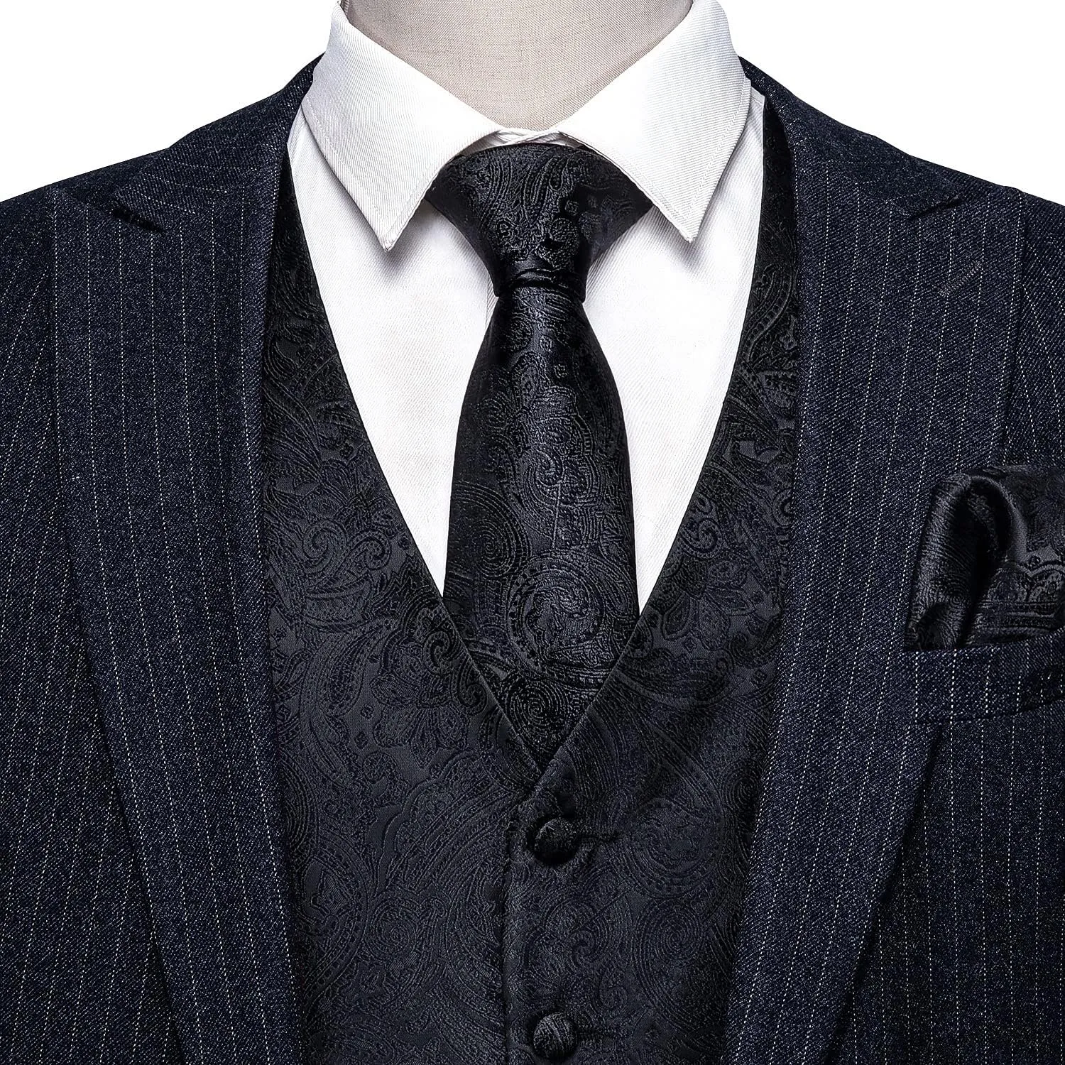 Barry.Wang Mens Suit Vest Paisley/Flower Silk Jacquard Waistcoat Ties Set Formal/Leisure 5PCS
