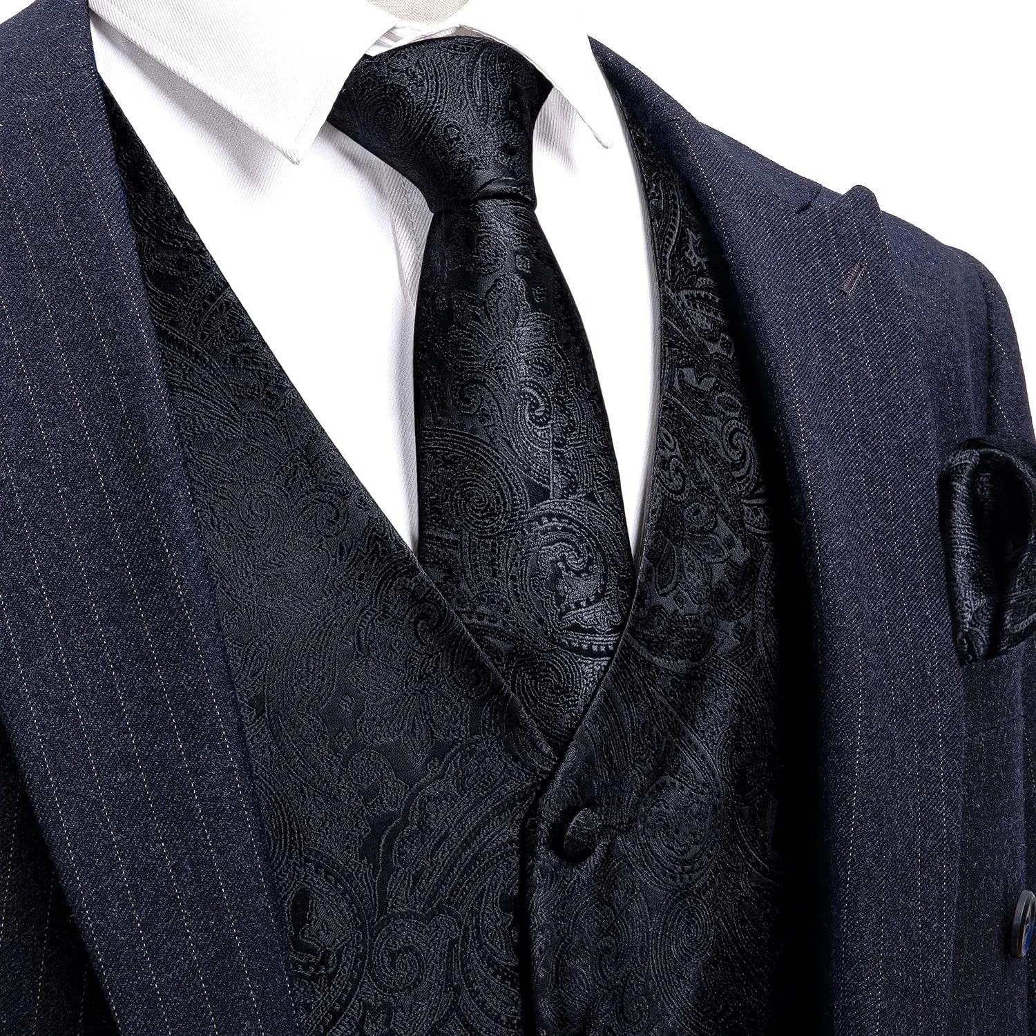 Barry.Wang Mens Suit Vest Paisley/Flower Silk Jacquard Waistcoat Ties Set Formal/Leisure 5PCS