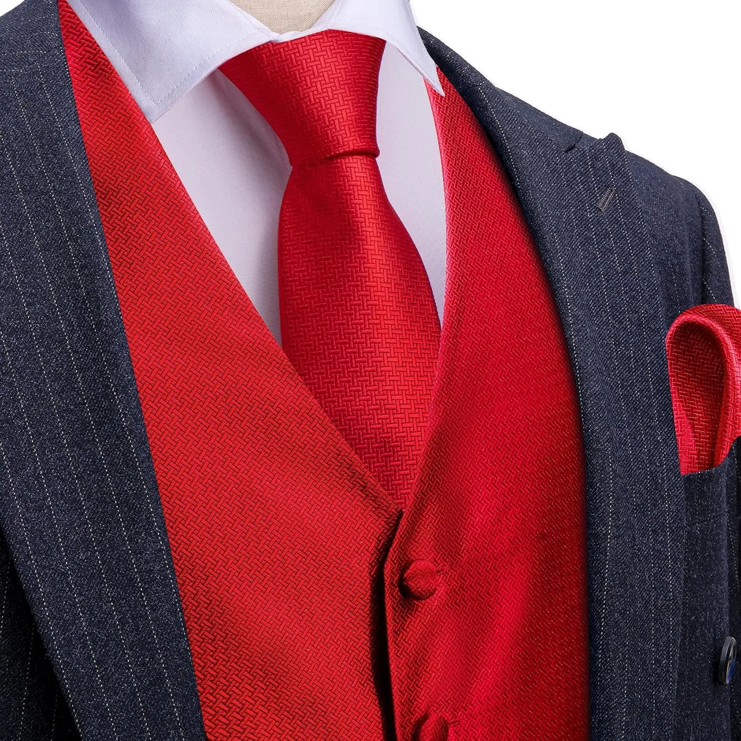 Barry.Wang Men's Suit Vest Tie and Bow Tie Set Formal Solid Paisley Handkerchief Cufflink Woven Wedding Party Waistcoat