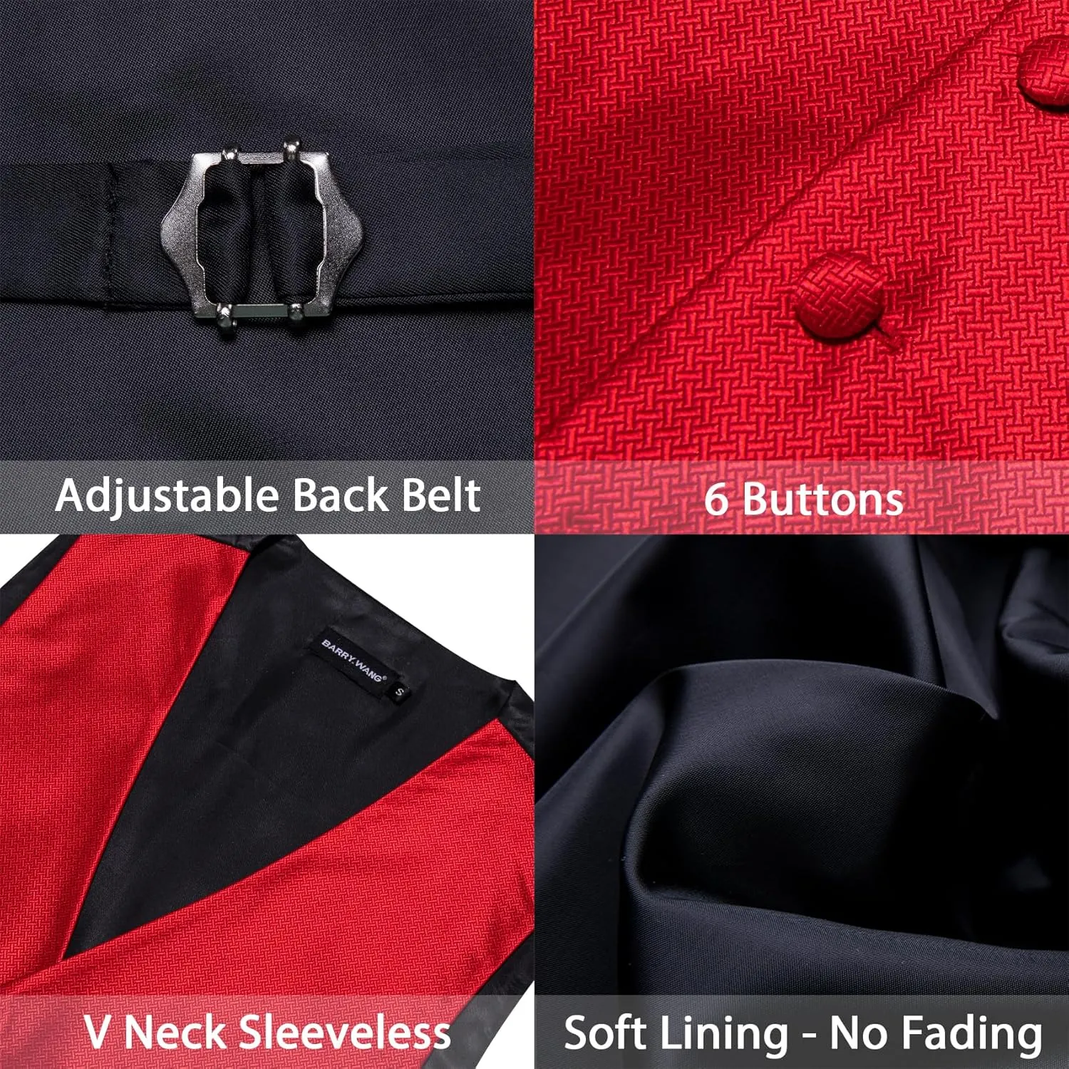 Barry.Wang Men's Suit Vest Tie and Bow Tie Set Formal Solid Paisley Handkerchief Cufflink Woven Wedding Party Waistcoat