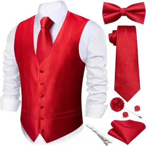 Barry.Wang Men's Suit Vest Tie and Bow Tie Set Formal Solid Paisley Handkerchief Cufflink Woven Wedding Party Waistcoat