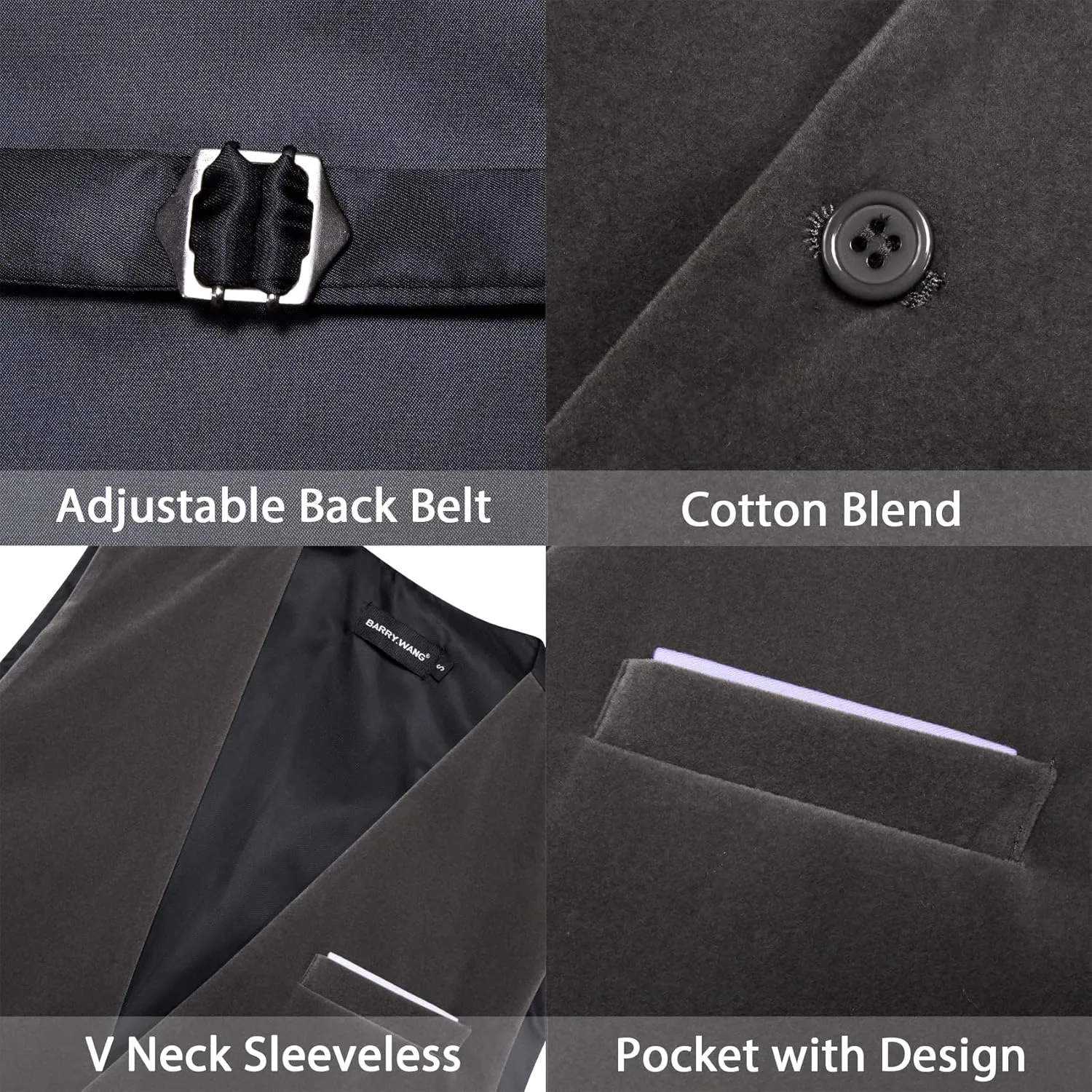Barry.Wang Mens Velvet Vest V-neck 2 Pockets Gold Brooch Suit Waistcoat Set for Prom Wedding Party Dinner