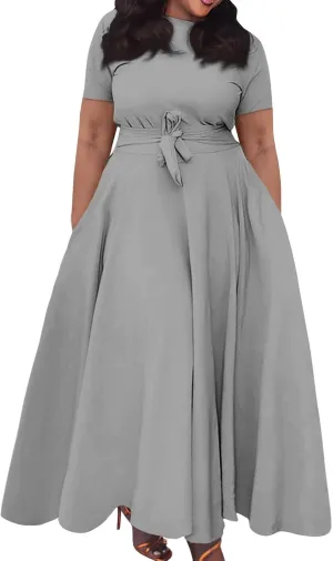 BAXLIMEK Plus Size Dresses for Curvy Women,2025 Spring Elegant Trendy Print Maxi Dress Crewneck Short Sleeve Boho Dress
