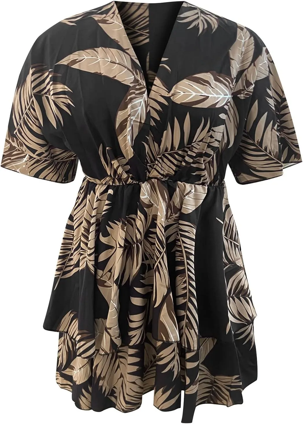 Beach Dresses for Women,2024 Summer Batwing Sleeve Floral Print Boho Dress,Casual V Neck Tiered Ruched Mini Dress