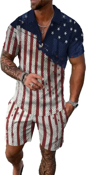 BIRW Mens Track Suits 2 Piece Summer Short Sets Outfits Fashion Polo Shirt Casual Short Sleeve and Shorts set