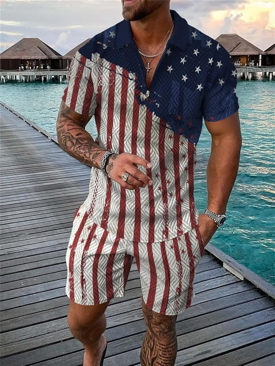 BIRW Mens Track Suits 2 Piece Summer Short Sets Outfits Fashion Polo Shirt Casual Short Sleeve and Shorts set