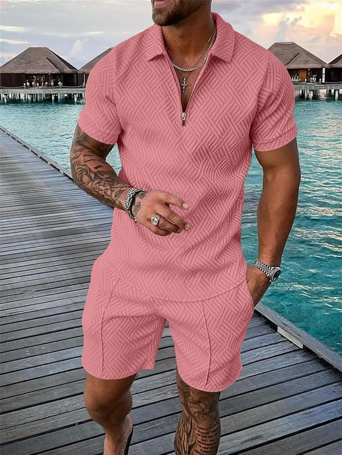 BIRW Mens Track Suits 2 Piece Summer Short Sets Outfits Fashion Polo Shirt Casual Short Sleeve and Shorts set