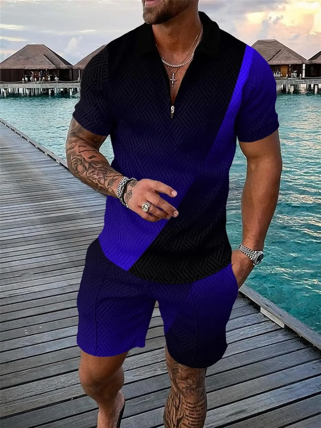 BIRW Mens Track Suits 2 Piece Summer Short Sets Outfits Fashion Polo Shirt Casual Short Sleeve and Shorts set