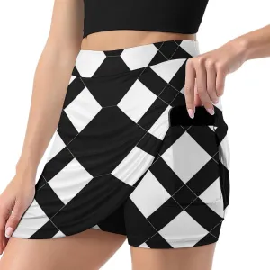 Black And White Diamond Pattern Women's Skort Athletic Skirt Golf Skorts A-line Skirts with Built-in Shorts Pockets