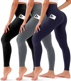 BLUEENJOY 3 Pack Leggings with Pockets for Women,High Waisted Tummy Control Workout Yoga Pants